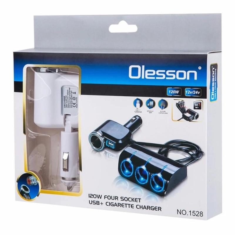 Olesson In CAR ตัวเพิ่มช่องที่จุดบุหรี่ 4 ช่อง+2 USB No.1528 สีขาว