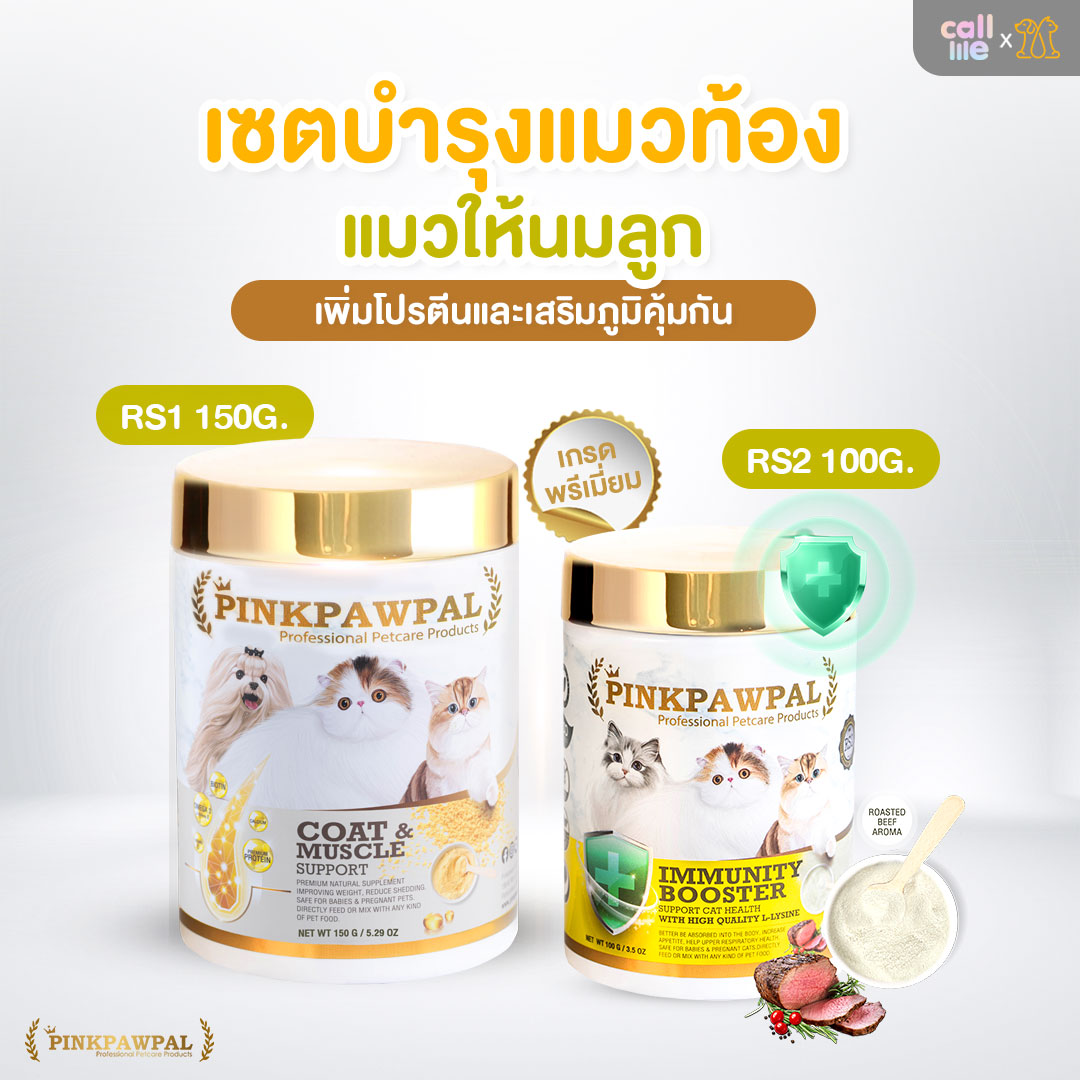 Pinkpawpal เซตบำรุงแมวท้อง แมวให้นมลูก เพิ่มโปรตีน เสริมภูมิคุ้มกัน[RS1+RS2] ราคา 883 บาท*ส่งฟรี
