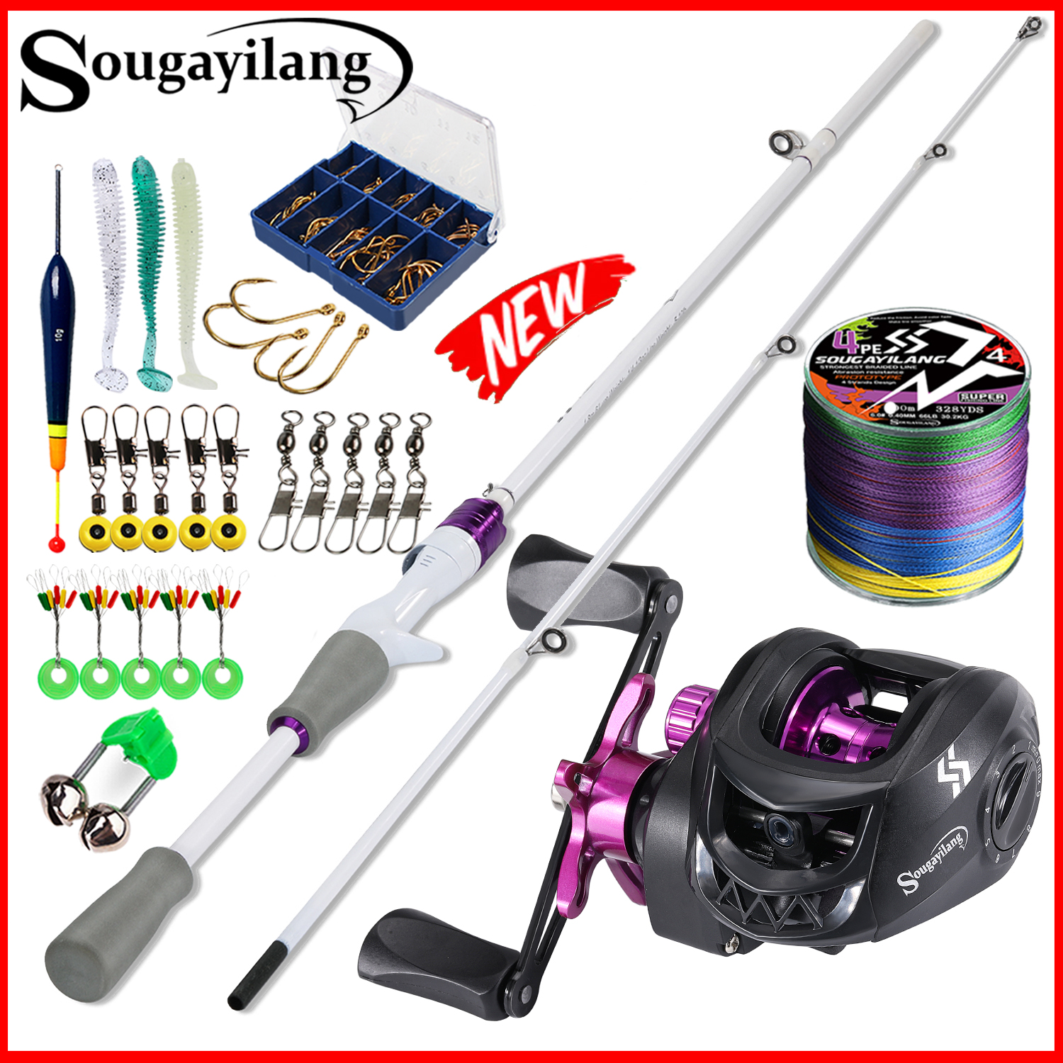 Sougayilang ชุดคันเบ็ดและรอกตกปลาคันเบ็ดคาร์บอนไฟเบอร์ 2 ส่วน 1.8 ม และอัตราส่วนเกียร์ 7.2:1 รอกตกปลาพร้อมเหยื่อตกปลาแพ็คเกจเบ็ดเสร็จสายตกปลาเป็นของขวัญชุดเบ็ดตกปลา ราคา 529 บาท*ส่งฟรี