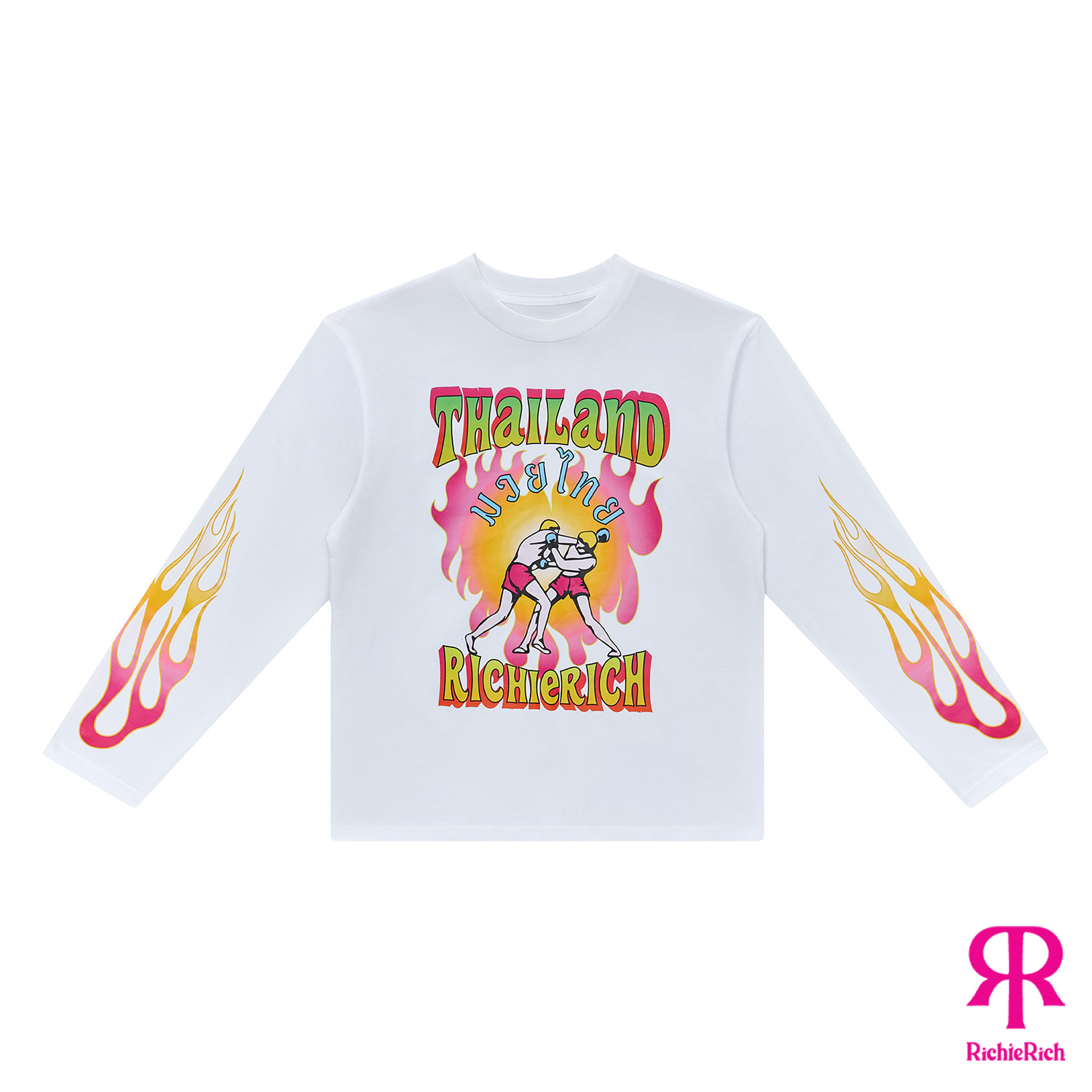 RICHIERICH By TandT - THAI BOXING - THAI BOXING PRINTED LONG SLEEVES T-SHIRT เสื้อยืดแขนยาวคอกลม สกรีนลายมวยไทยและไฟ ที่อกและแขน ราคา 3,190 บาท*ส่งฟรี