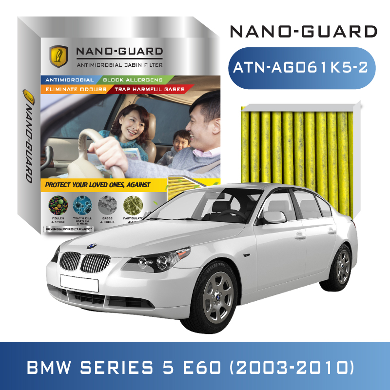 อุปกรณ์ประดับยนต์และชิ้นส่วนยานยนต์ กรองแอร์ Arctic สำหรับ BMW SERIES 5 (E60) (2003-2010) ATN-AG061K5-2 รุ่น Nano-Guard (ฆ่าเชื้อโรค + ดูดกลิ่นเหม็น + ดักสารก่อภูมิแพ้) ราคา 2,420 บาท*ส่งฟรี