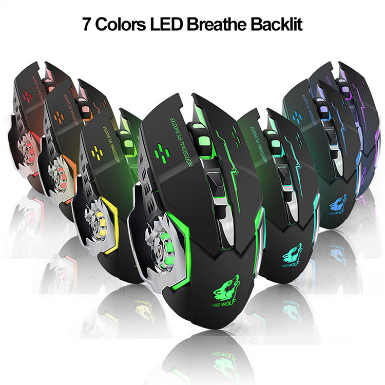 Free Wolf X8 Wireless USB Charging 2.4Ghz Gaming Mouse Silent Luminous Mechanical Mouse verticalDPI800-1600-2400