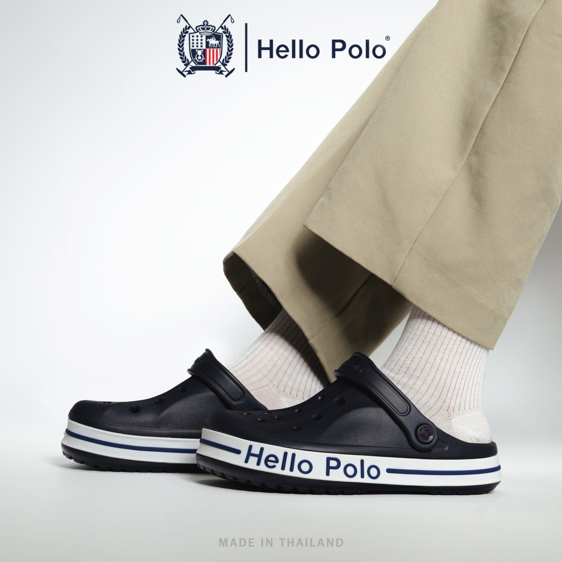 Hello Polo Model Hp8065, Korean Fashion Big-Toe Shoes. Beautiful, Modern, Minimalist Style, Comfortable to Wear, Thick, Soft Soles, Shock Absorption, Eva Rubber Material. ราคา 159 บาท*ส่งฟรี