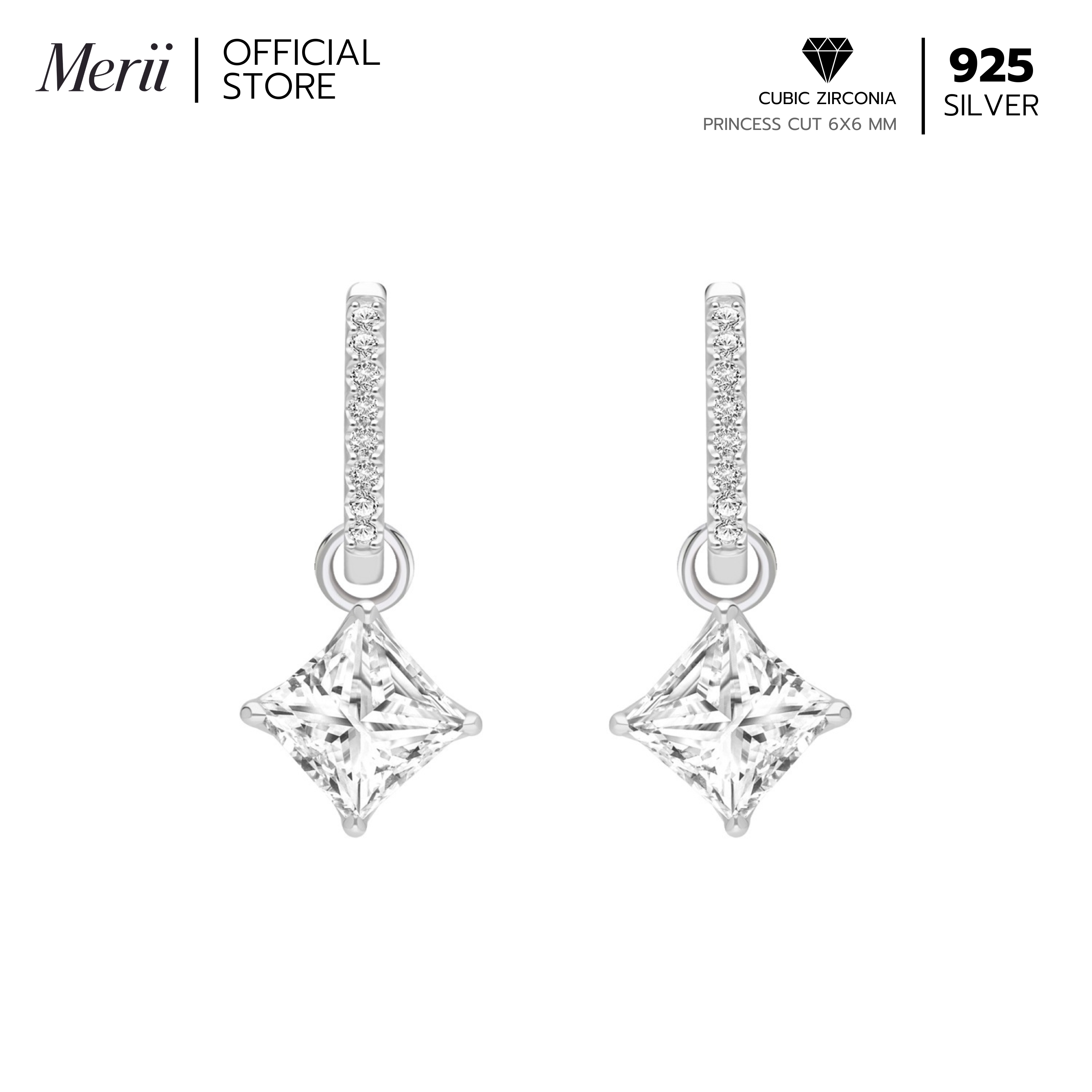 Merii silver CZ square stud earrings design classic style hoop earrings ราคา 4,200 บาท*ส่งฟรี