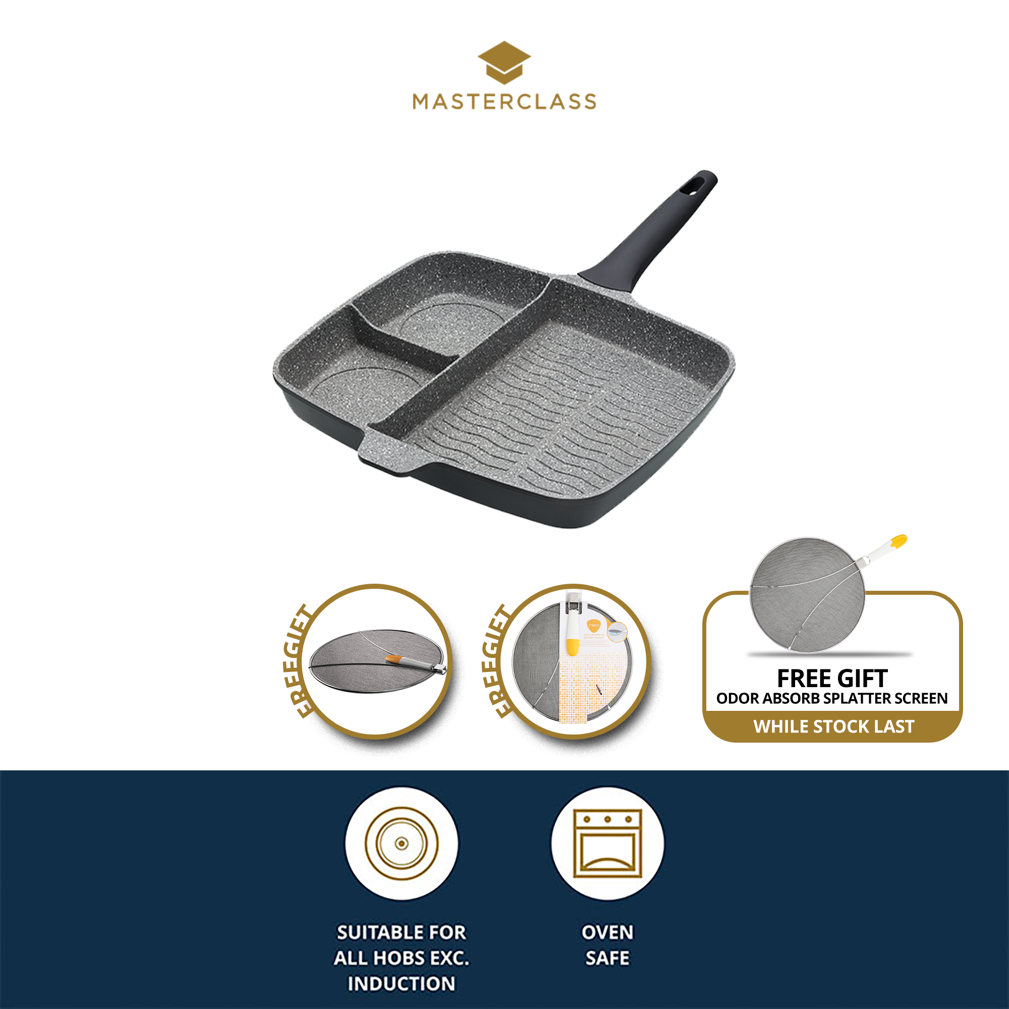 MasterClass Cast Aluminium Non Stick 3-in-1 Multi Section Grill Pan (32 cm) กระทะ3ช่อง ราคา 1,484 บาท*ส่งฟรี