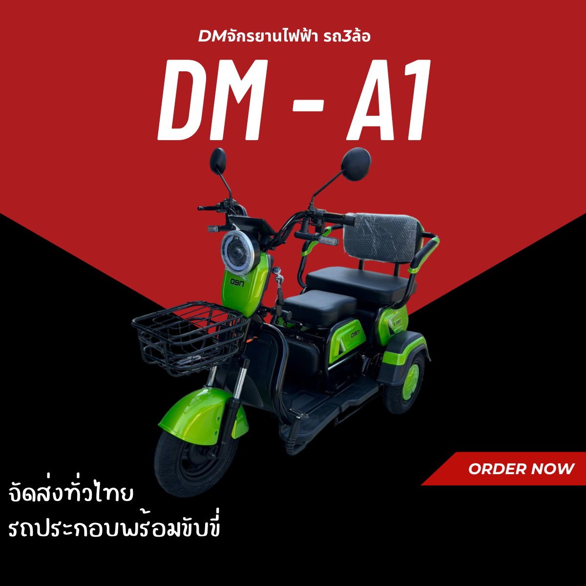 DM - A1 จักรยานไฟฟ้า3ล้อ มอเตอร์ 600W ประกอบพร้อมขับขี่ - ยี่ห้อ A1 ราคา 18,900 บาท*ส่งฟรี