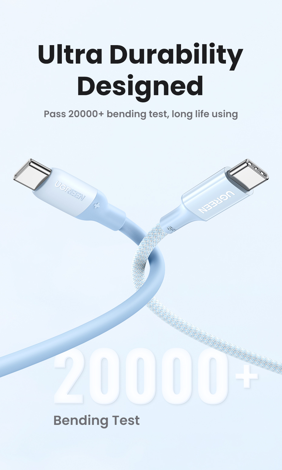 เกี่ยวกับสินค้า UGREEN 60W PD USB-C to USB-C PD Fast Charging Skin-friendly Silicone Cord Data Cord for SAMSUNG S23 S22 S21 iPad Pro MacBooK Air Model: US263