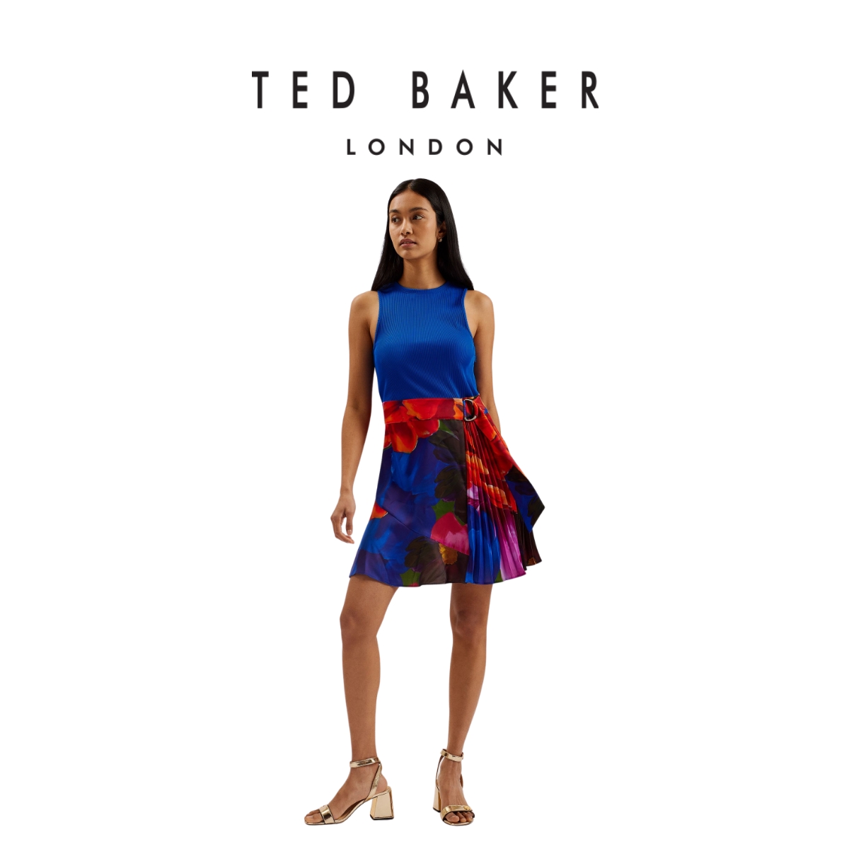 [Speical voucher 15%] Ted Baker Women's Sandiyy Printed Pleated Mini Dress with Knit Bodice ราคา 9,190 บาท*ส่งฟรี