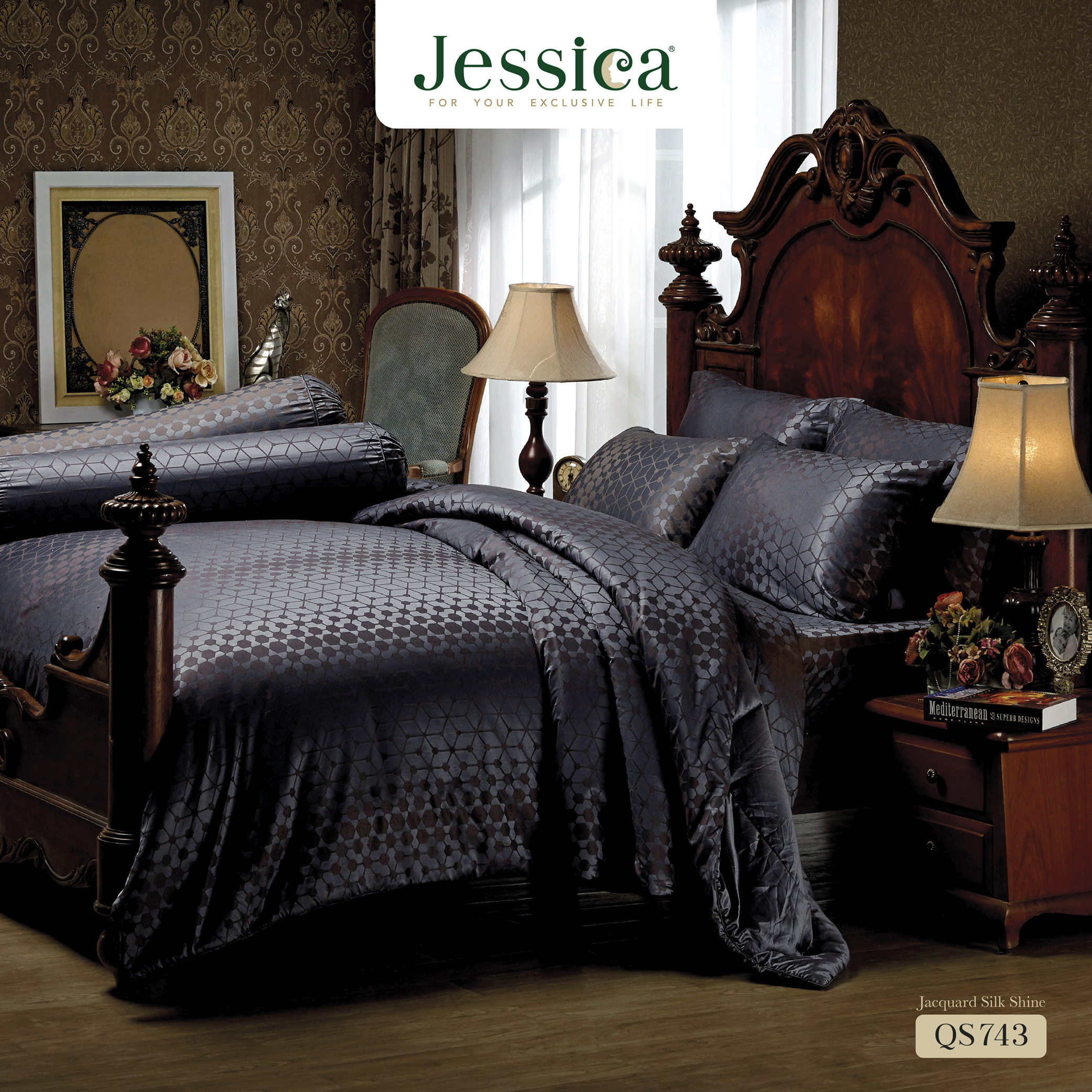 Jessica Jacquard Silk Shine 500 เส้นด้าย QS743 ชุดเครื่องนอน ผ้าปูที่นอน ผ้าห่มนวม ผ้าทอลายเรียบหรู สามารถป้องกันไรฝุ่นได้ ราคา 2,850 บาท*ส่งฟรี