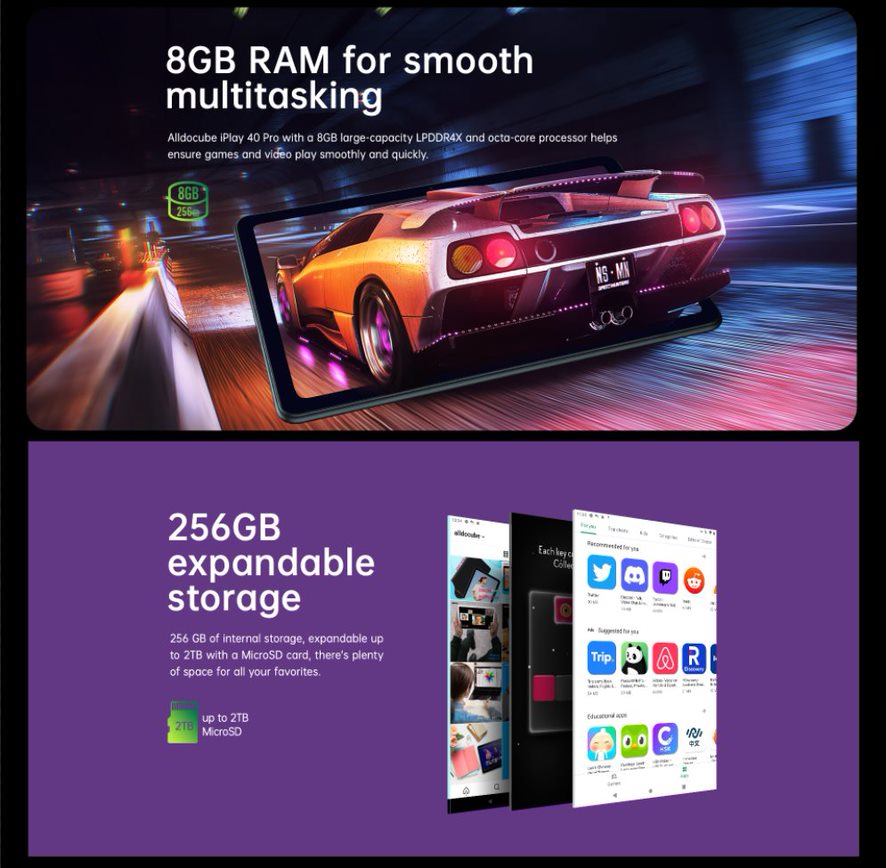 รูปภาพเพิ่มเติมของ ((มีของพร้อมส่ง)) Alldocube iPlay 40 Pro Dual 4G LTE Tablet 8GB RAM 256GB ROM Unisoc Tiger T618 Octa Core 2000x1200 FHD+ 10.4 inch Screen OGS Android11 GPS WiFi 2.4/5GHz
