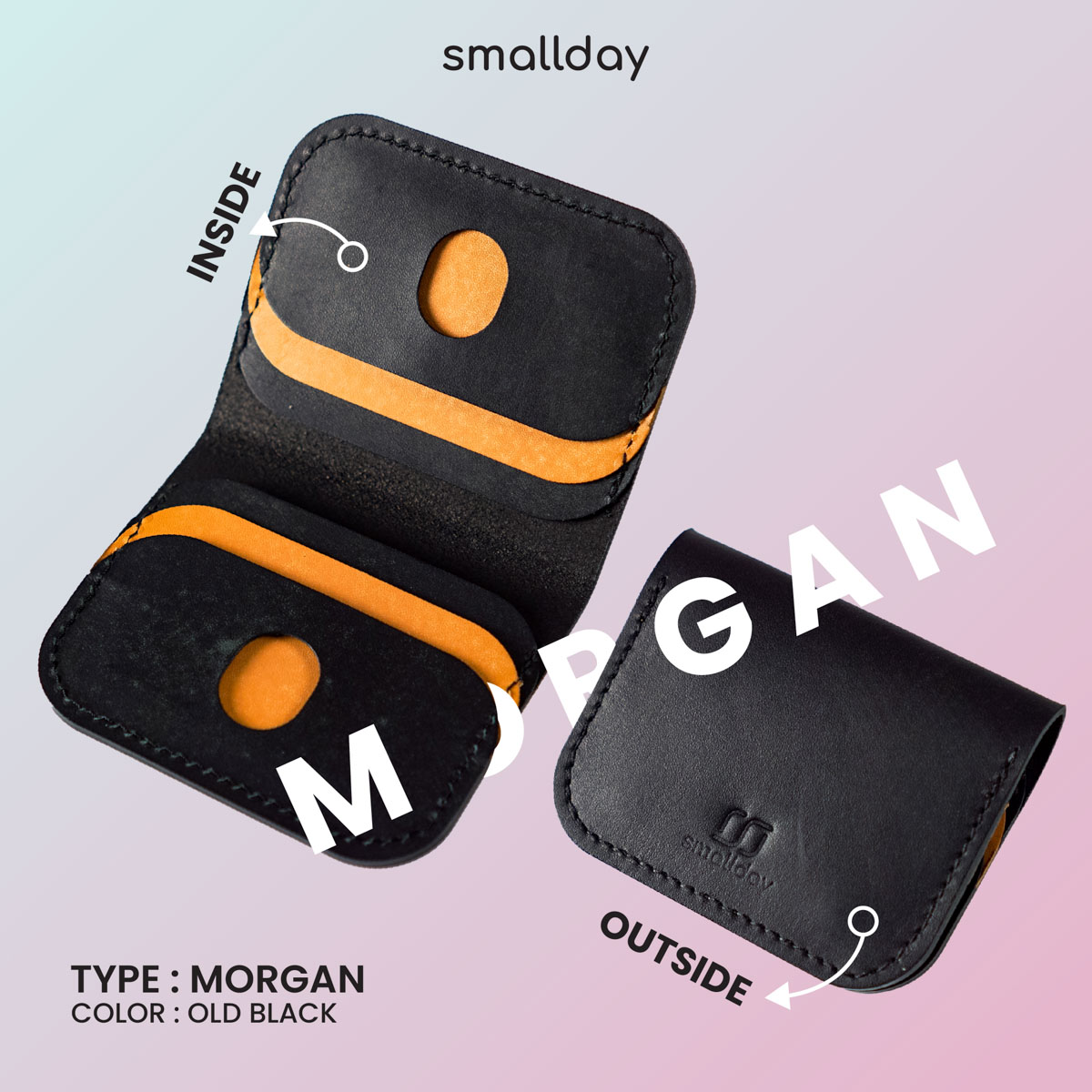 smallday - สลักชื่อฟรี MORGAN bifold card holder การ์ดโฮลเดอร์รุ่นพับได้ หนังฟอกฝาดแท้ งานแฮนด์เมด สไตล์มินิมอล ราคา 1,441 บาท*ส่งฟรี