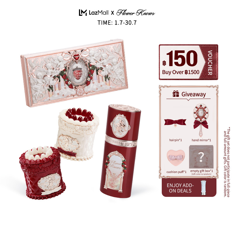 Flower Knows Strawberry Cupid Collection Makeup Gift Set Includes Make-Up Palette+Cake Lip Cream*2+Liquid Blush ราคา 2,729 บาท*ส่งฟรี