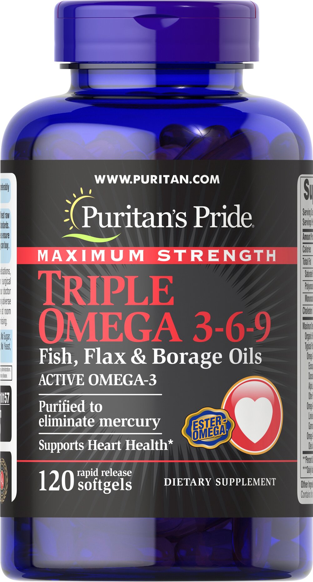 คำอธิบายเพิ่มเติมเกี่ยวกับ Pn Maximum Strength Triple Omega 3-6-9 Fish, Flax And Borage Oils / 120 Softgels น้ำมันปลา