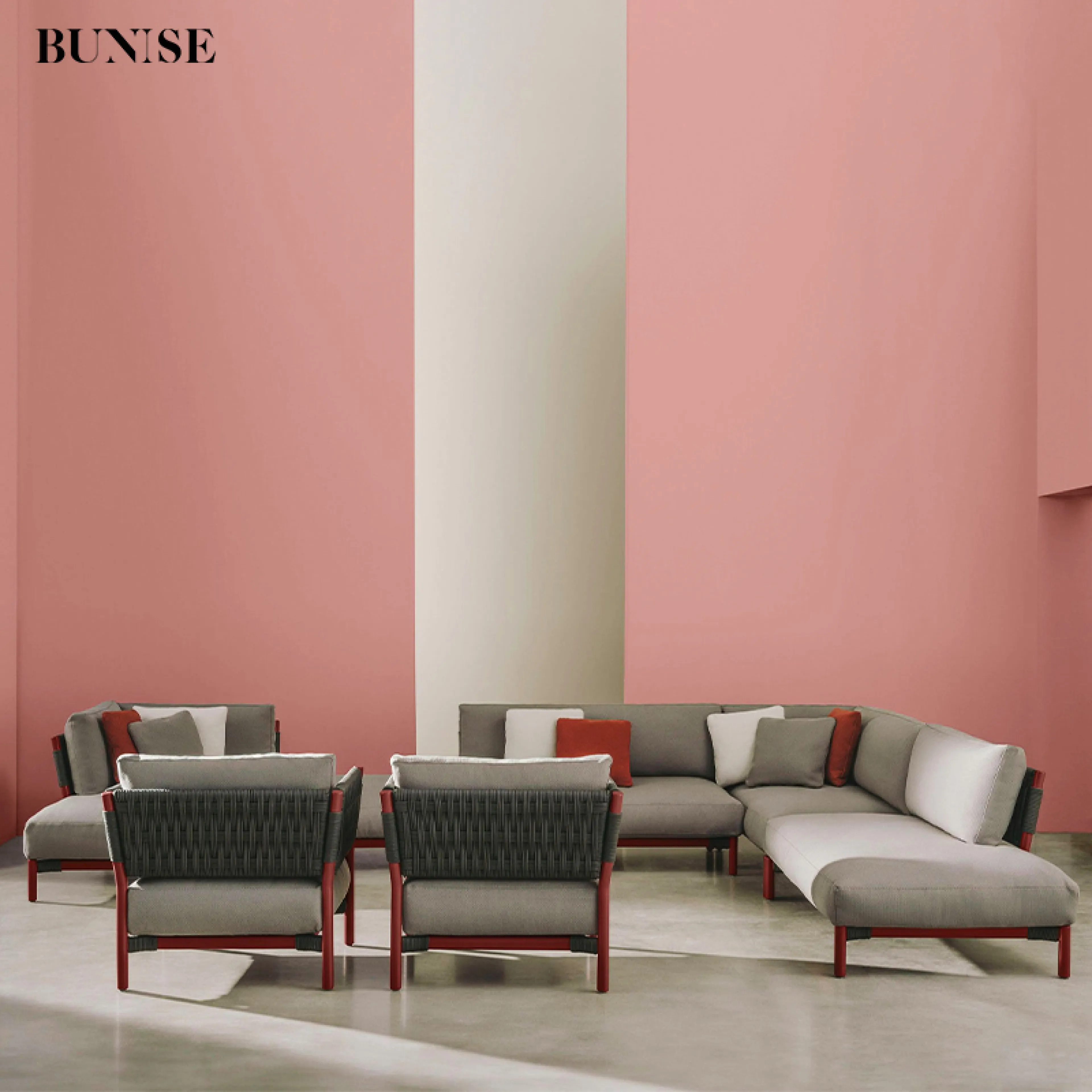 BUNISE Outdoor Wicker Sofa for Villa Garden Terrace Balcony Simple Style Waterproof Sunproof, Model P76, Free Shipping Across Thailand