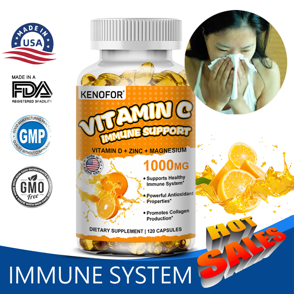 Vitamin C, Vitamin D and Zinc Supplement to Support the Immune System and Promote Skin and Bone Health, Whitening, Collagen Supplement, 120 Capsules. ราคา 148 บาท*ส่งฟรี