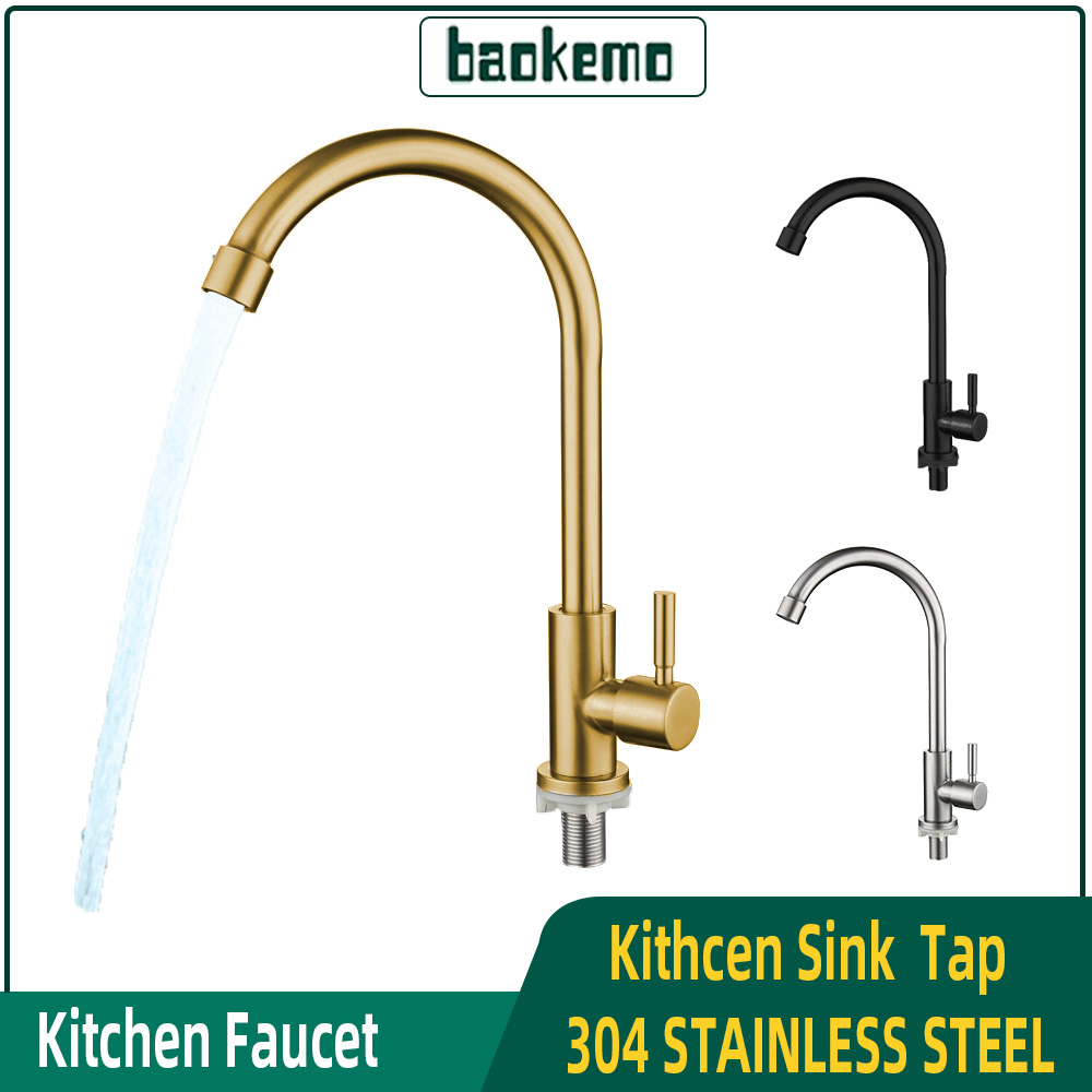 baokemo ก๊อกน้ำห้องครัวเดี่ยวน้ำเย็นแตะ 304 สแตนเลสครัวแตะ 360 องศาเดี่ยวจับแตะอ่างล้างหน้าก๊อกน้ำบ้านอุปกรณ์เสริม ราคา 199 บาท*ส่งฟรี