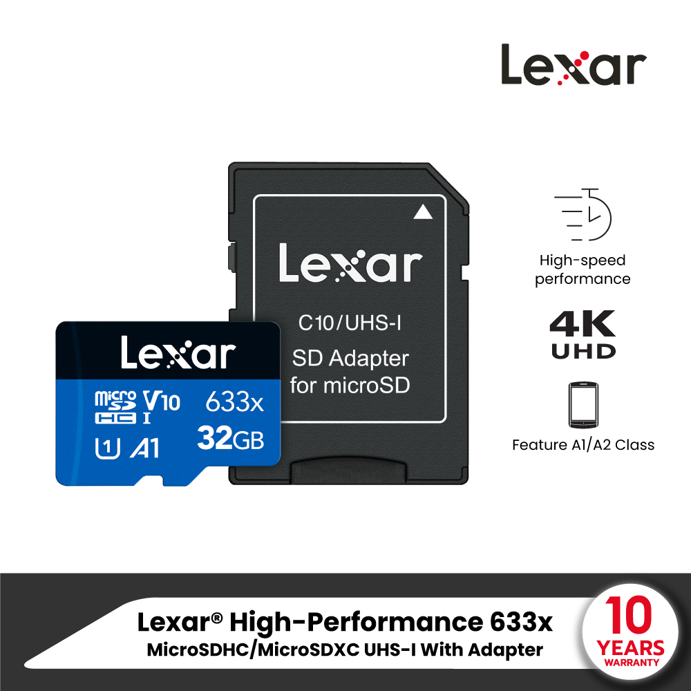 Lexar MicroSD 633x UHS-I U3 V30 (ไมโครเอสดีการ์ด) wAdapter RW100/45MB/s เมมโมรี่การ์ด ราคา 399 บาท*ส่งฟรี