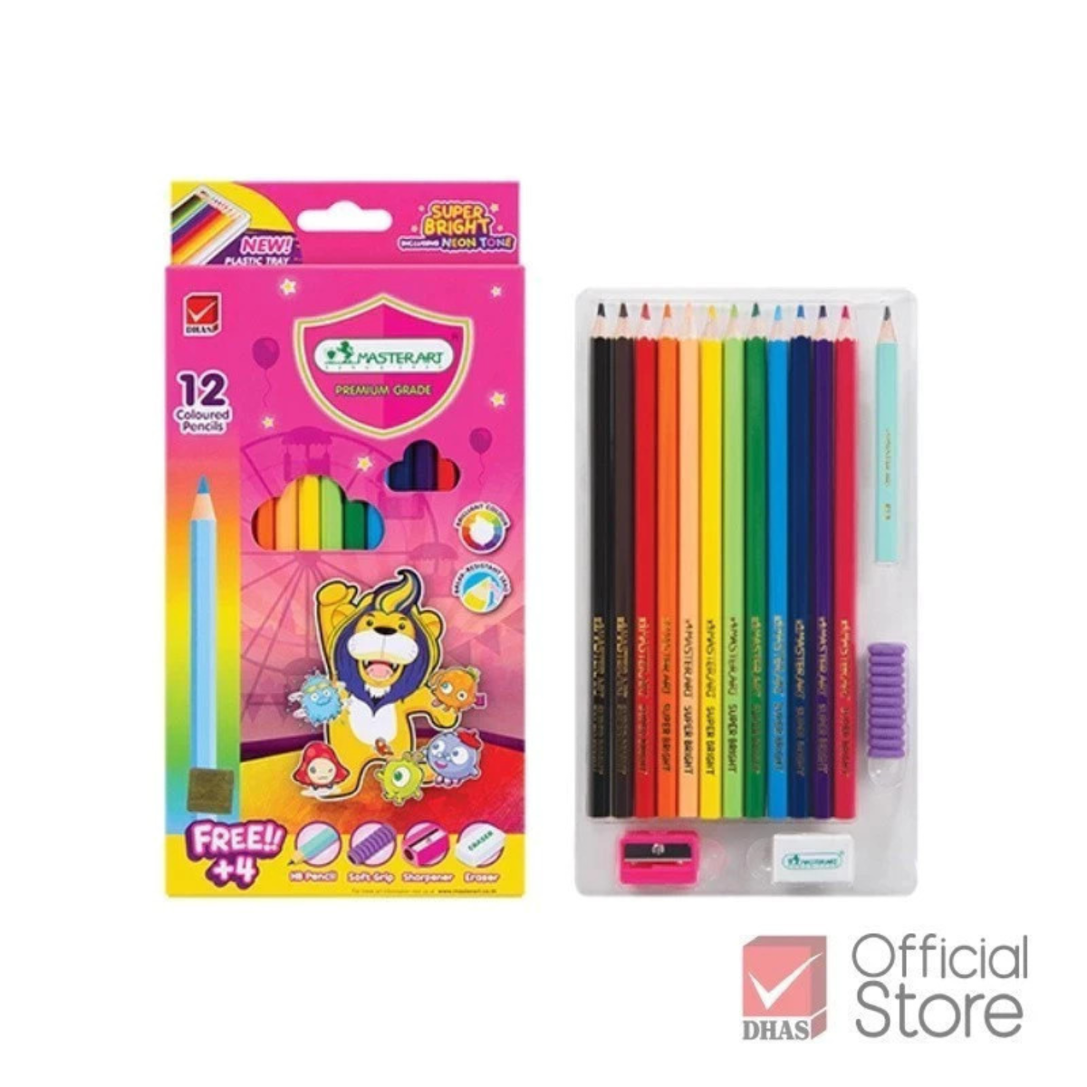 Master Art ดินสอสีไม้ สีไม้ แท่งยาว 24 สี รุ่น Super Bright สีสะท้อนแสง จำนวน 1 กล่อง