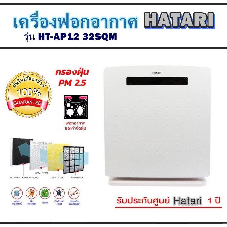 พร้อมส่ง ถูกที่สุด!! เครื่องฟอกอากาศ  HATARI รุ่น HT-AP12 เหมาะกับห้องขนาด 32 ่ตรม. ปรับได้ 4 ระดับ ดักจับฝุ่นขนาดเล็ก ป้องกัน Pm 2.5 ป้องกันโรคภูมิแพ้  ไข้หวัดใหญ๋ H5N1 กำจัดกลิ่น ฟอกอากาศให้สะอาดสดชื่น ประกันศูนย์Hatari 1 ปี