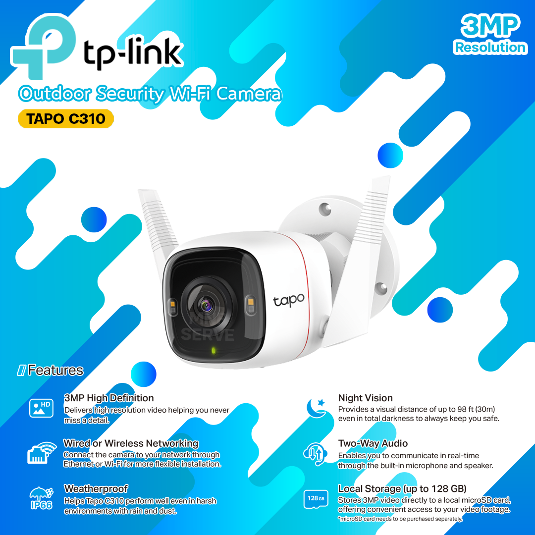 TP-Link Tapo C310 HD CCTV outdoor camera 3MP outdoor security Wi-Fi camera full HD 2 years warranty ราคา 1,250 บาท*ส่งฟรี