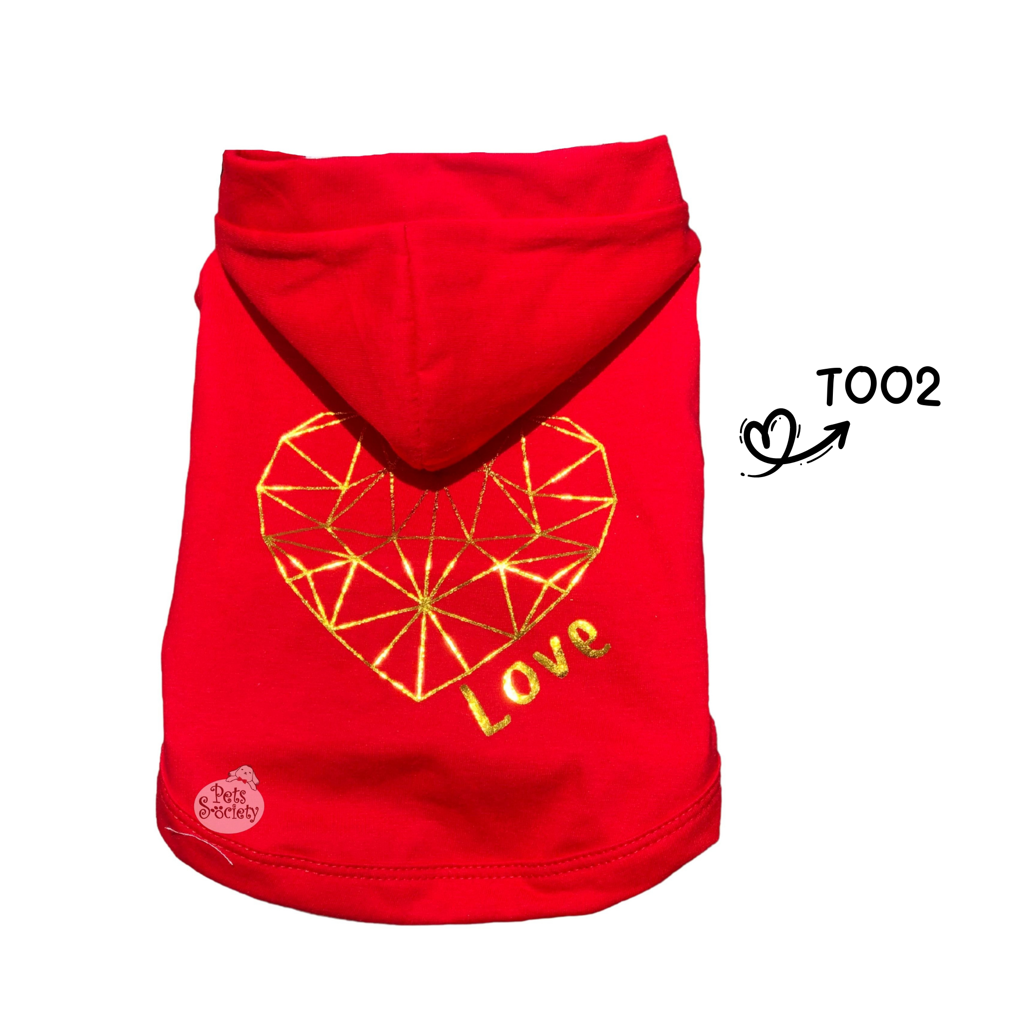 PetSociety เสื้อสุนัข-แมว เสื้อมีหมวกสีแดง แต่งลายหัวใจสีทอง #วาเลนไทน์ #Valentine ราคา 250 บาท*ส่งฟรี