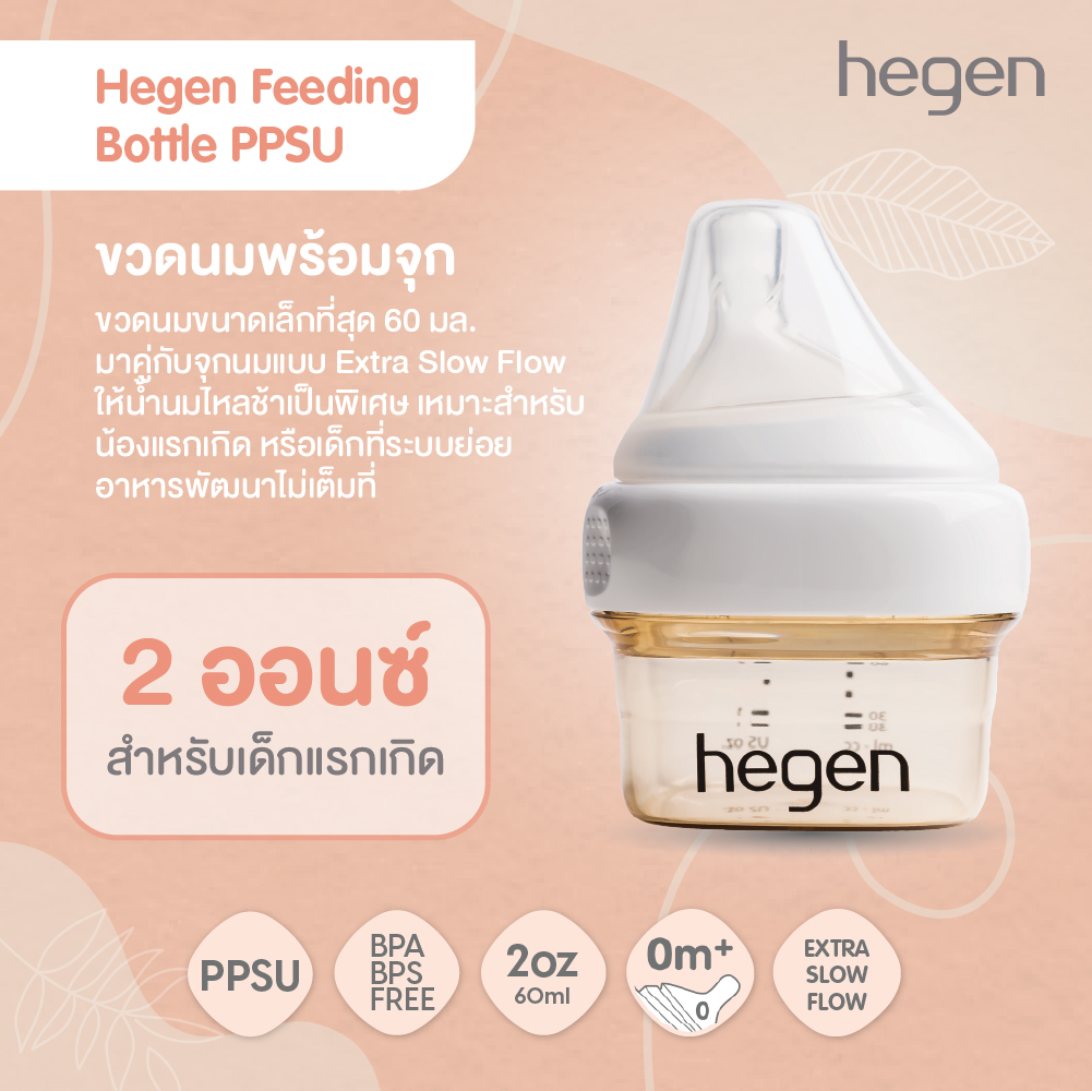 Hegen PCTO™ ขวดนมทรงเหลี่ยมPPSU ขนาด 2oz/60ml - จุกนมเบอร์ 0 Extra Slow Flow สำหรับ 0-1 เดือน ราคา 688 บาท*ส่งฟรี