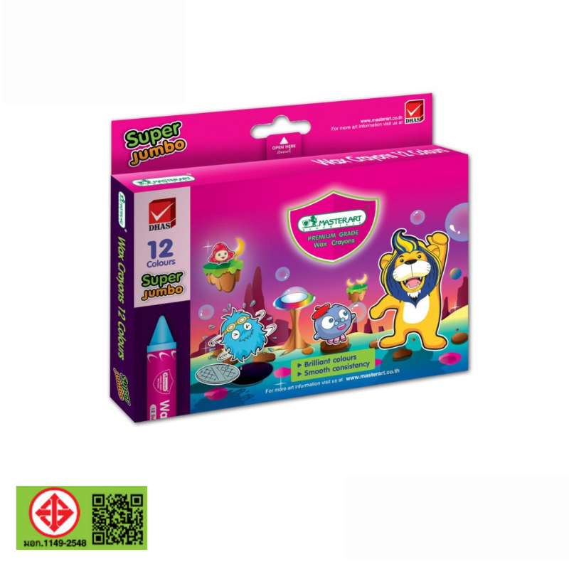 Master Art สีเทียน ขนาดซุปเปอร์จัมโบ้ 12 สี จับถนัดมือ ปลอดสารพิษ – จำนวน 1 กล่อง