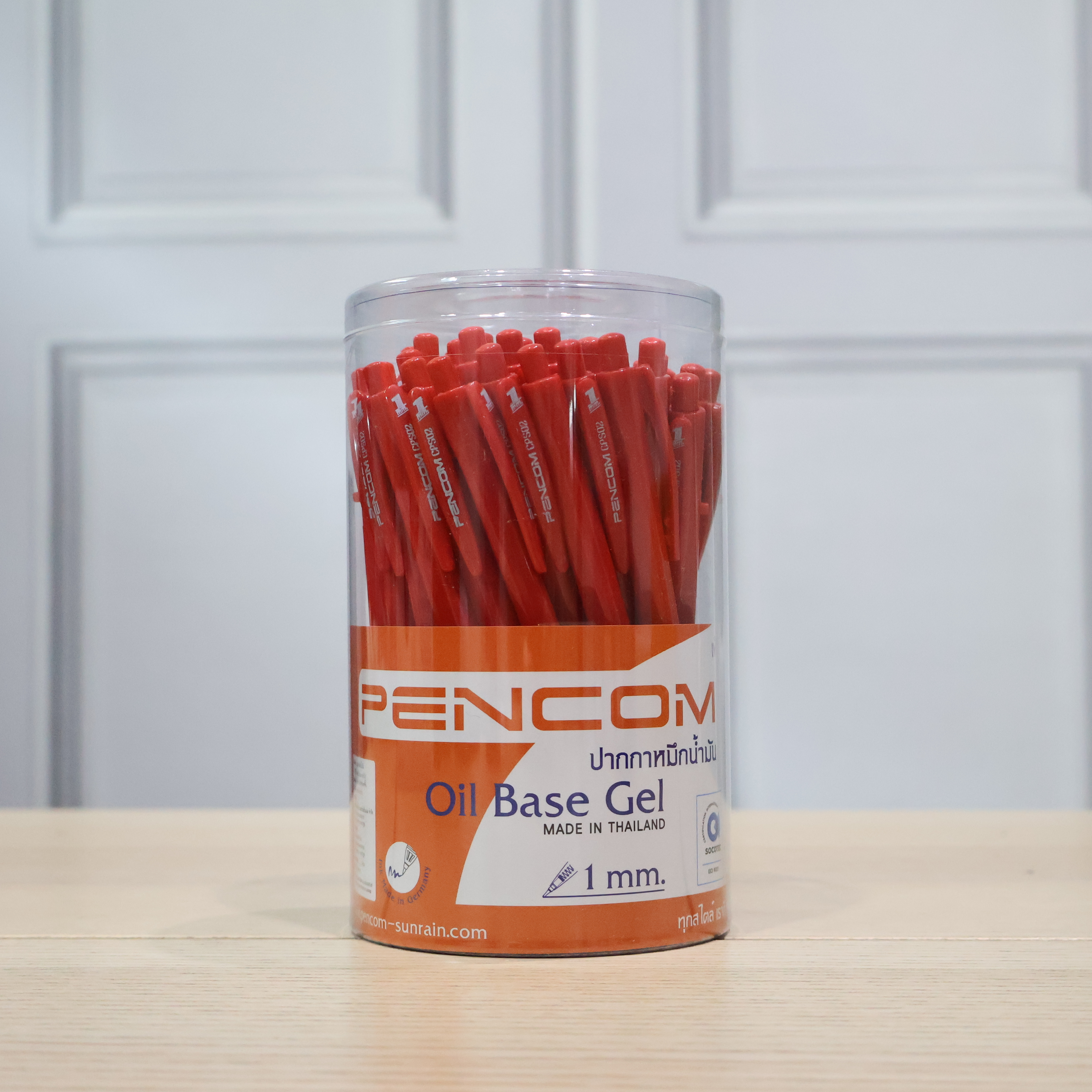 Pencom ปากกาหมึกน้ำมัน ปากกาเลือกตั้ง ตัวดัง แบบกด หัว 1 มิล (กระปุก 50 แท่ง) รุ่น CPS02 /หมึกน้ำเงิน-แดง