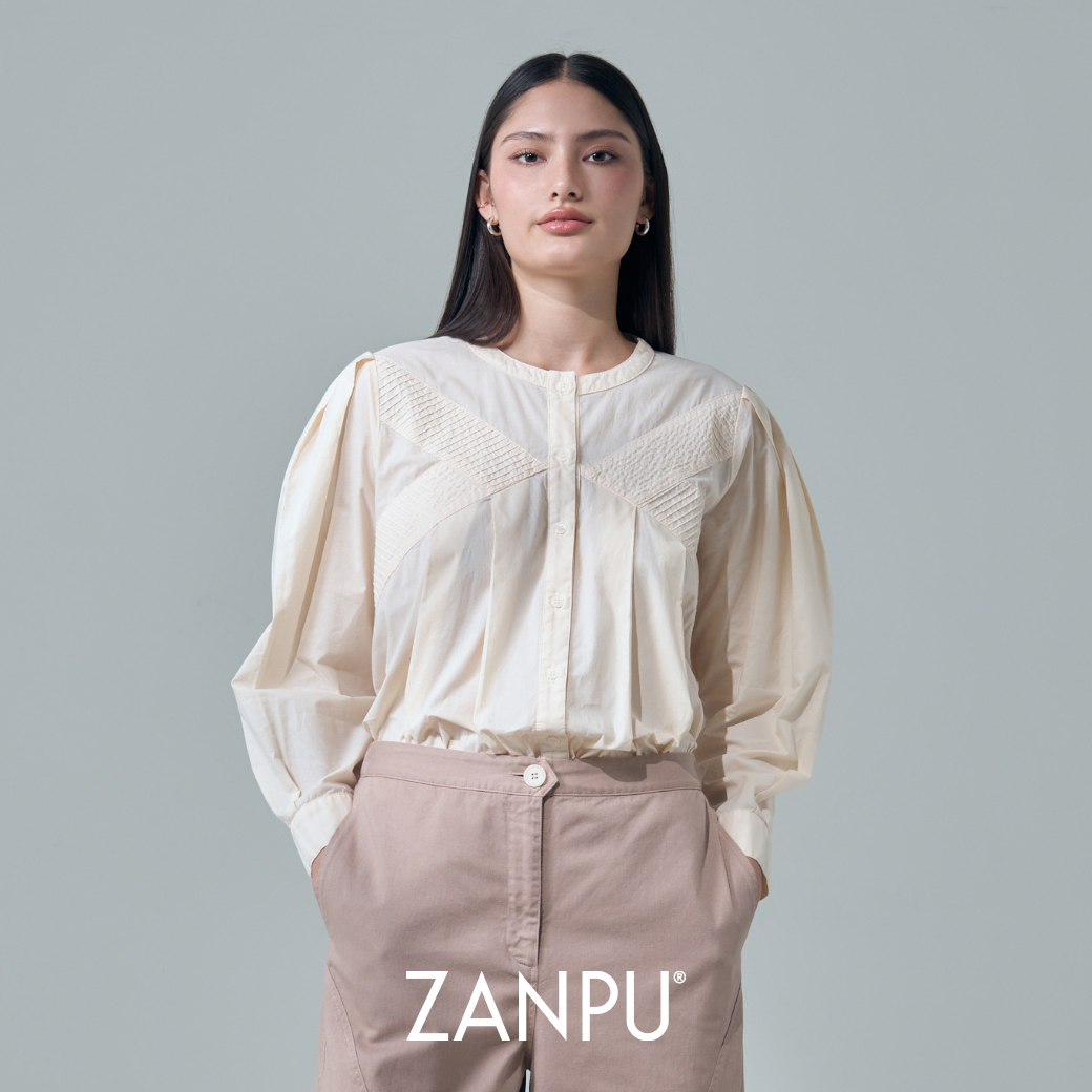 Zanpu Ss26 Long-Sleeve Shirt with Round Neckline Lawn Long-Sleeve Shirt Bl-9260502 (Cream) ราคา 3,990 บาท*ส่งฟรี