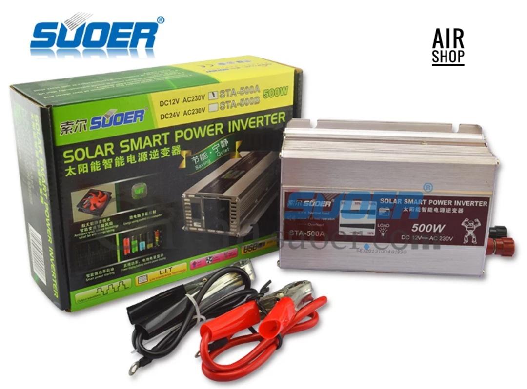 SUOERอินเวอร์เตอร์ STA-500LED 500W DC 12V To AC 230V Solar Power Inverter - Silver - Int