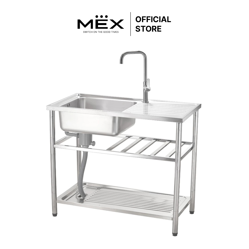 Mex Model Psc100Ml Sink with Stand, 1 Hole, 1 Compartment, Size 100 X 50 Cm. Stainless Steel Aisi 304, Thickness 0.6 Mm. ราคา 3,990 บาท*ส่งฟรี