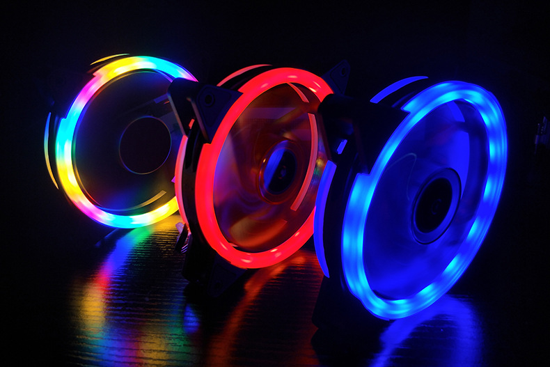 มุมมองเพิ่มเติมของสินค้า 【กรุงเทพจัดส่งที่รวดเร็ว】color กรณี RGB วงกลมระบายความร้อน 2 แหวน cpu led พัดลม 120 มิลลิเมตร 12 เซนติเมตร RGB LED แหวนสำหรับคอมพิวเตอร์เมนบอร์ดคูลเลอร์น้ำหม้อน้ำเย็น ความเร็ว 1200