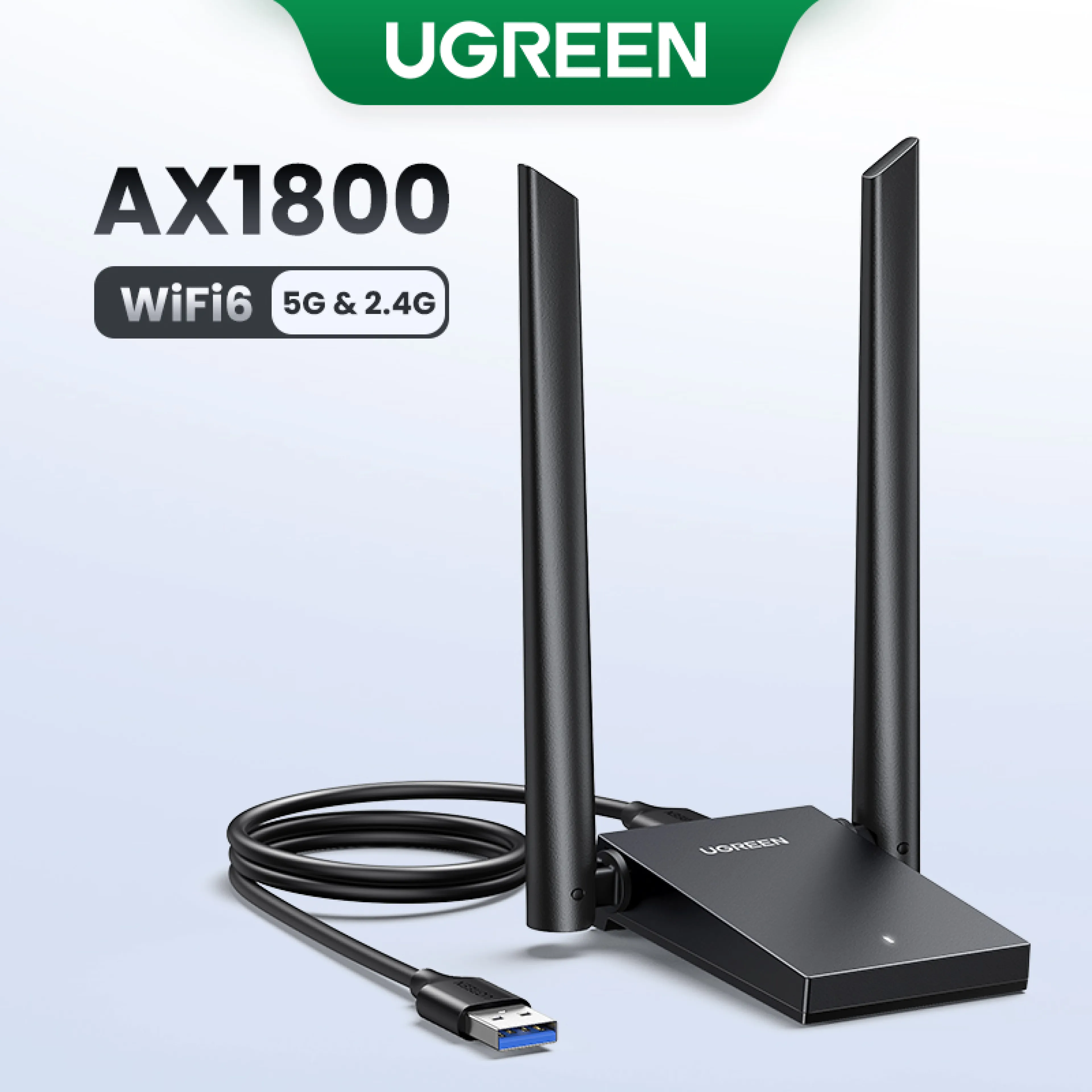 Ugreen Ax1800 USB Wifi 6 Adapter with Amplifier 5g 2.4g Dual Band USB 3.0 1800Mbps Wifi Dongle for Desktop Pc Mini Wireless Computer Network Adapter Compatible with Windows 11/10, Macos 10.11 Above, Linux Model: 25226