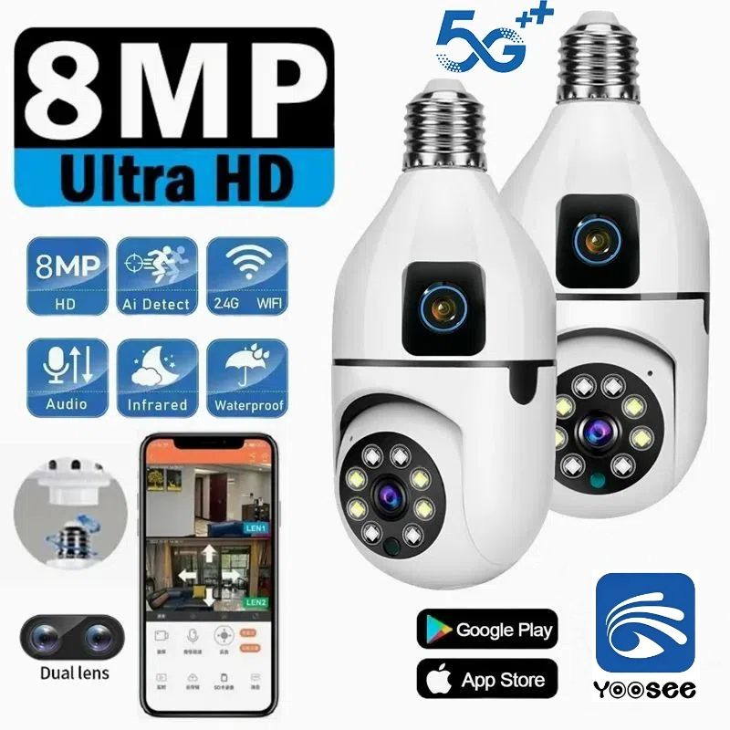 Buy 1 Get 1 Free Cctv Camera 360 ° Cctv Camera, Dual Lens, Cctv Camera, Wifi Light Bulb, Full Hd 1080P Cctv Camera, Wireless Cctv Camera, Night Vision, Ip Security Camera, Rotatable Camera ​ Degrees Waterproof Rainproof Smart Wireless Cctv Camera Voic ราคา 799 บาท*ส่งฟรี