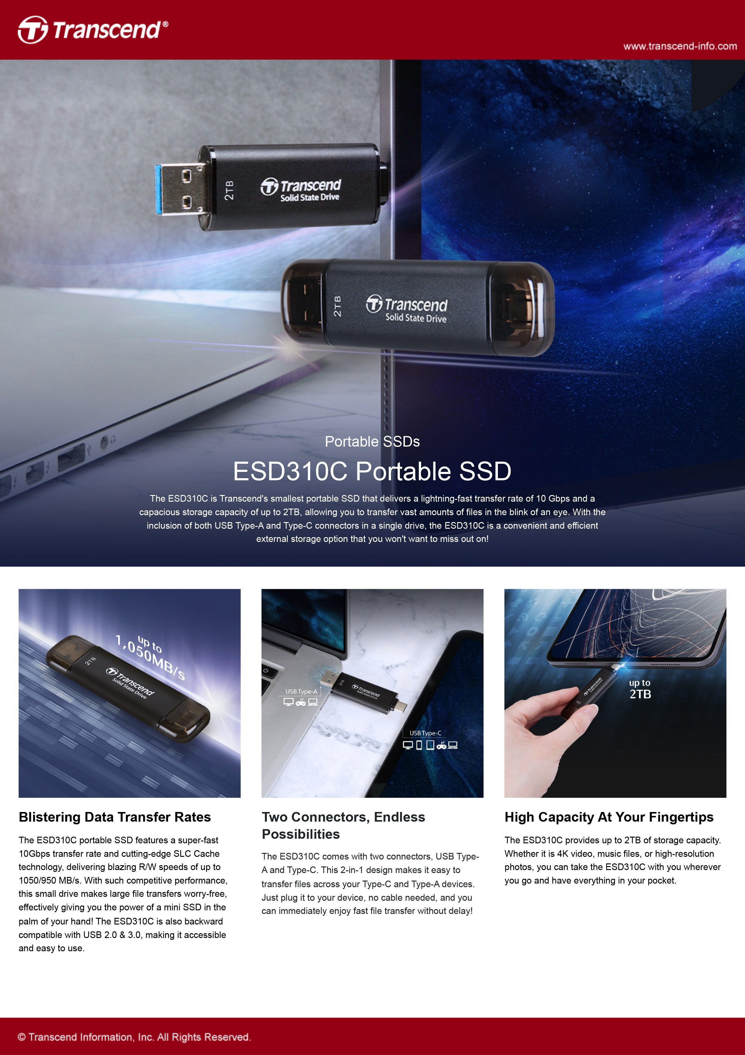 トランセンド 外付けSSD 1TB USB3.1 Gen2 最大1050MB 秒 耐衝撃 Type-A Type-C 対応 ポータブルSSD - 2