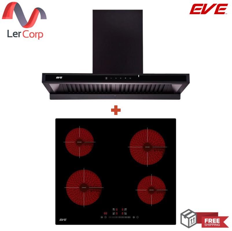 (EVE) เครื่องดูดควันติดผนัง HC-MAXIMUS-90 + เตาเซรามิค เตาไฟฟ้าเซรามิค 4 หัว แบบฝัง HB60-4CEM/SC ราคา 22,990 บาท*ส่งฟรี