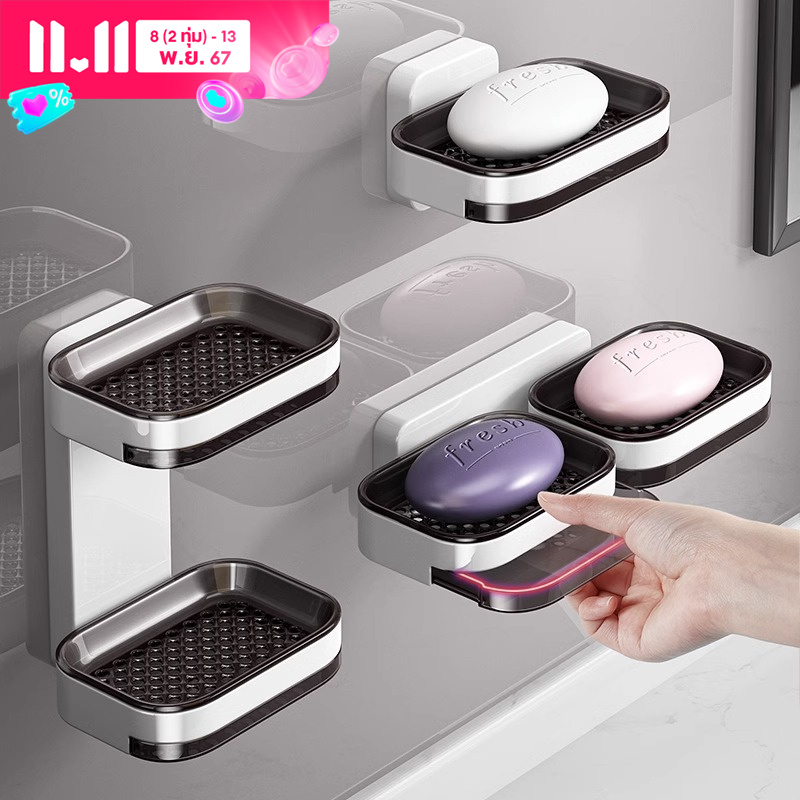 Spring home ที่วางสบู่ติดผนัง waterproof กล่องสบู่ ไม่ต้องเจาะผนัง กล่องสบู่ Soap box กล่องสบู่ห้องน้ำ รับน้ำหนักได้เยอะ ราคา 49 บาท*ส่งฟรี
