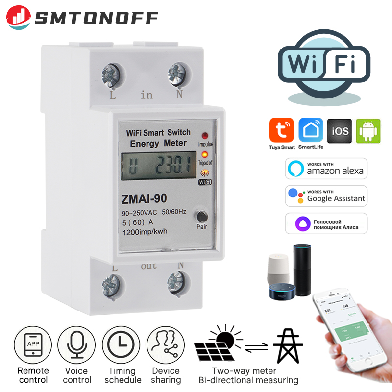 Tuya Smart Bi Directional WiFi Energy Meter on-grid solar PV Two Way meter Multifunctional protector Power Monitor 240VAC ราคา 780 บาท*ส่งฟรี