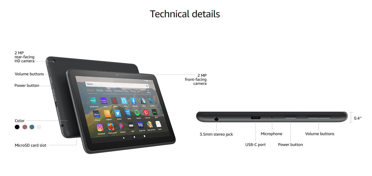 ข้อมูลเกี่ยวกับ [ พร้อมส่ง ] Amazon Fire HD 8 Tablet (10th Gen) 8" 1080p HD Display, 32 GB, 64 GB, Designed for Portable Entertainment ( สามารถออกใบกำกับภาษีได้ )