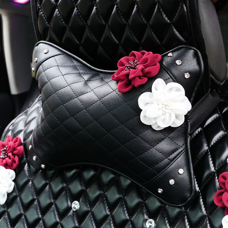 Car-Styling-Flower-Crystal-Leather-Car-Interior-Accessories-Neck-Cushion-Steering-Wheel-Covers-Handbrake-Gears-Seat (11)