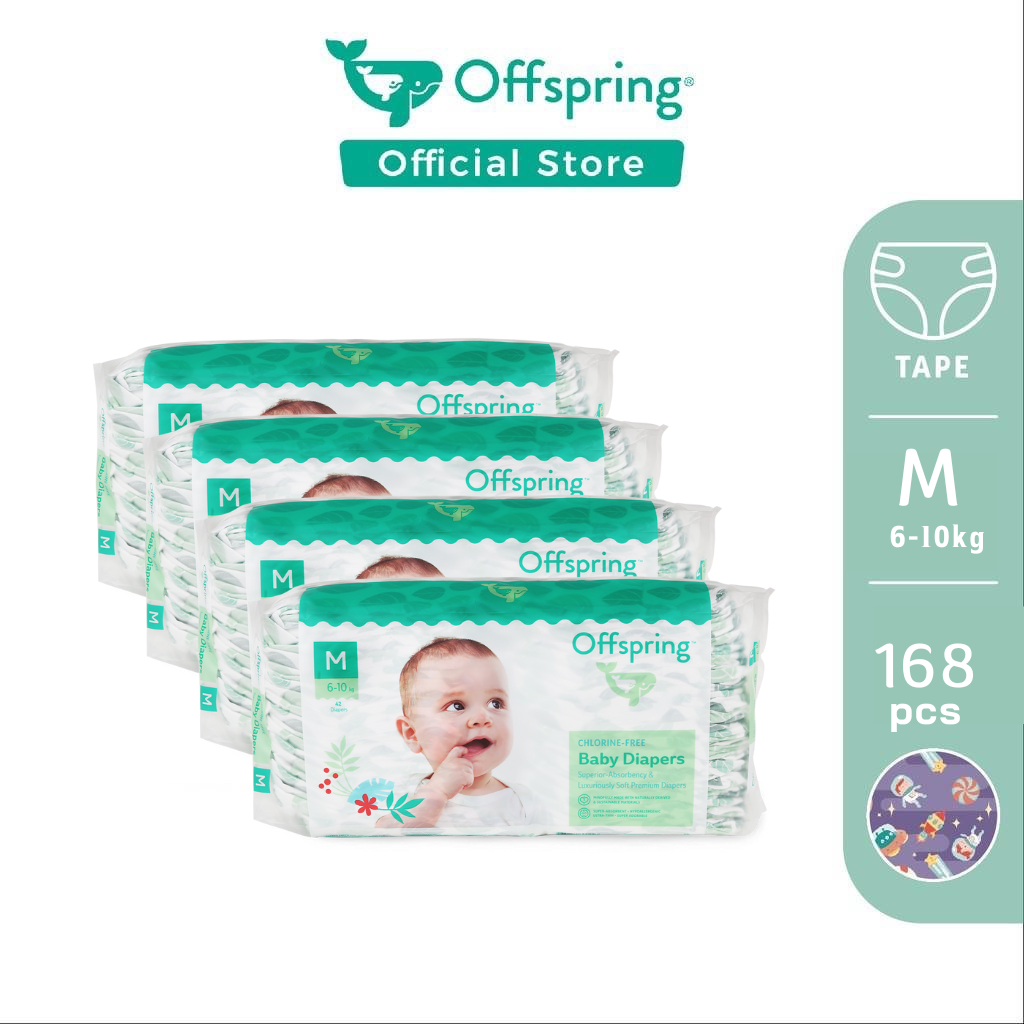 Offspring ผ้าอ้อม รุ่นเทป M ยกลัง 4 แพค 168 ชิ้น/6-10 kg ราคา 1,865 บาท*ส่งฟรี