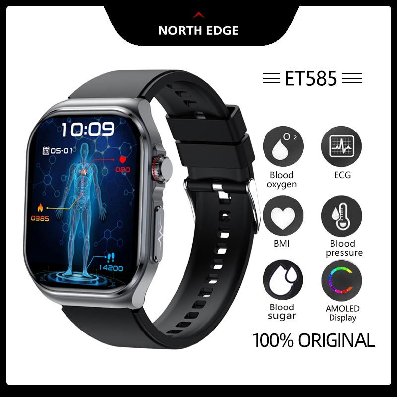 North Edge Amoled Ecg Smart Watch for Health, Waterproof Ip68, Blood Sugar Level Measurement, Blood Oxygen, Temperature Measurement, Sos Met, Sleep Monitoring, Sports Mode, Can Be Used on Android and Ios, Model Et585 Relo for Men. ราคา 2,373 บาท*ส่งฟรี