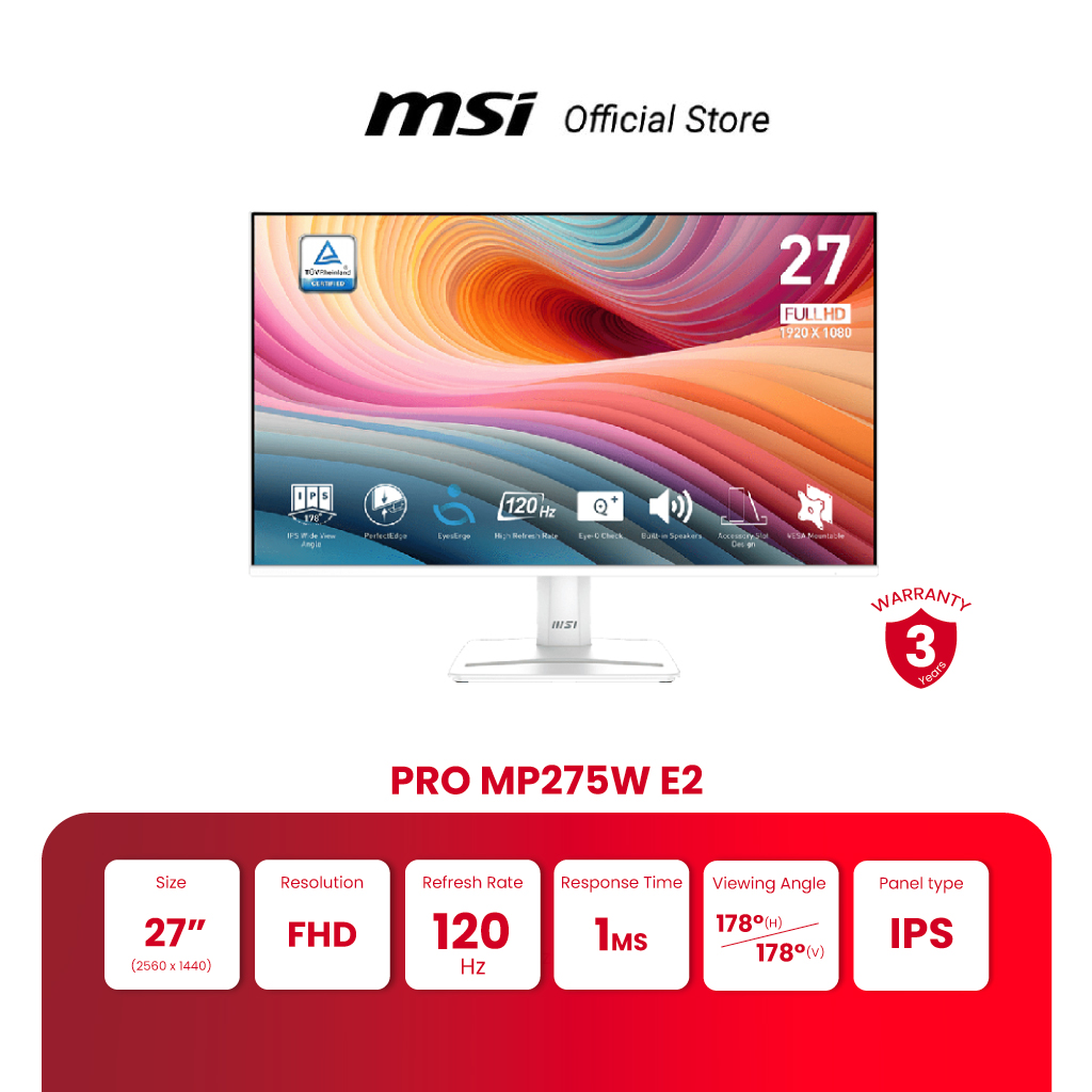 MSI MONITOR PRO MP275W E2 | 27" | FHD | IPS | 120Hz (จอคอมพิวเตอร์) ราคา 4,080 บาท*ส่งฟรี