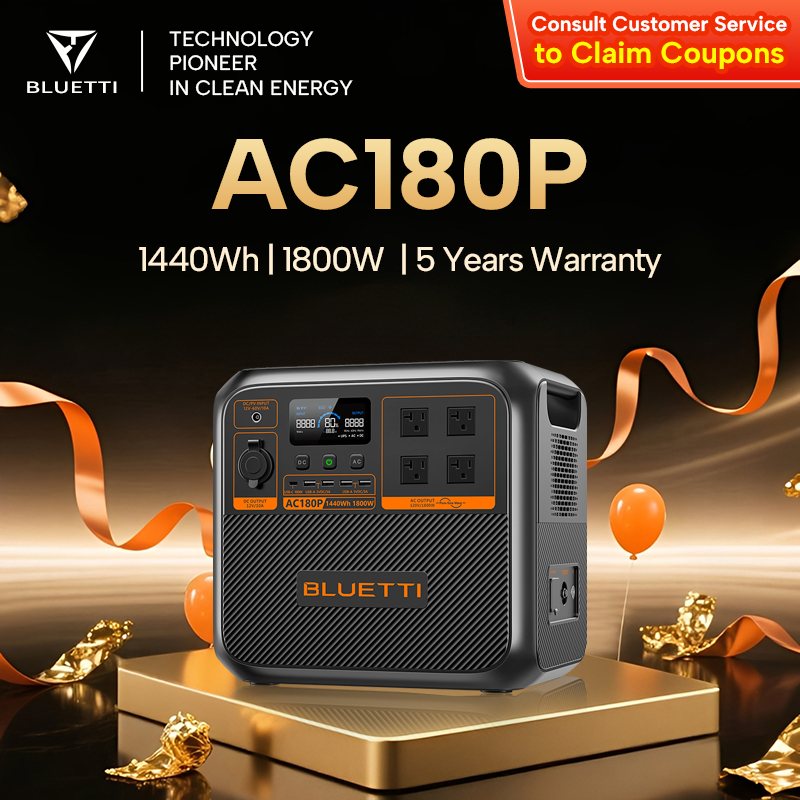 Bluetti Ac180P Power Station 1800W/1440Wh Lifepo4 Battery 220-240V 60Hz Rechargeable Solar Panel for Outdoor Camping Hiking ราคา 32,990 บาท*ส่งฟรี