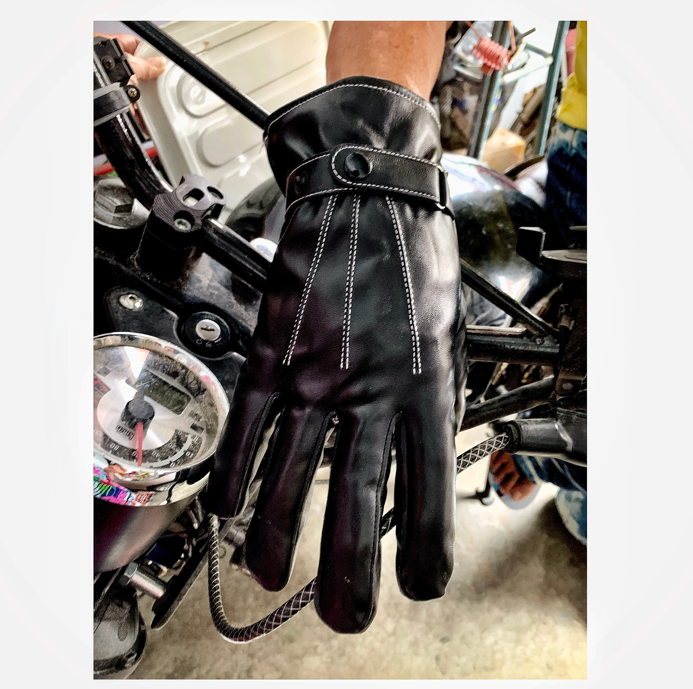 ถุงมือ ถุงมือหนัง ถุงมือมอไซ ถุงมือมอไซด์ วินเทจ ถุงมือหนัง สีดำ สำหรับขี่รถจักรยานยนต์