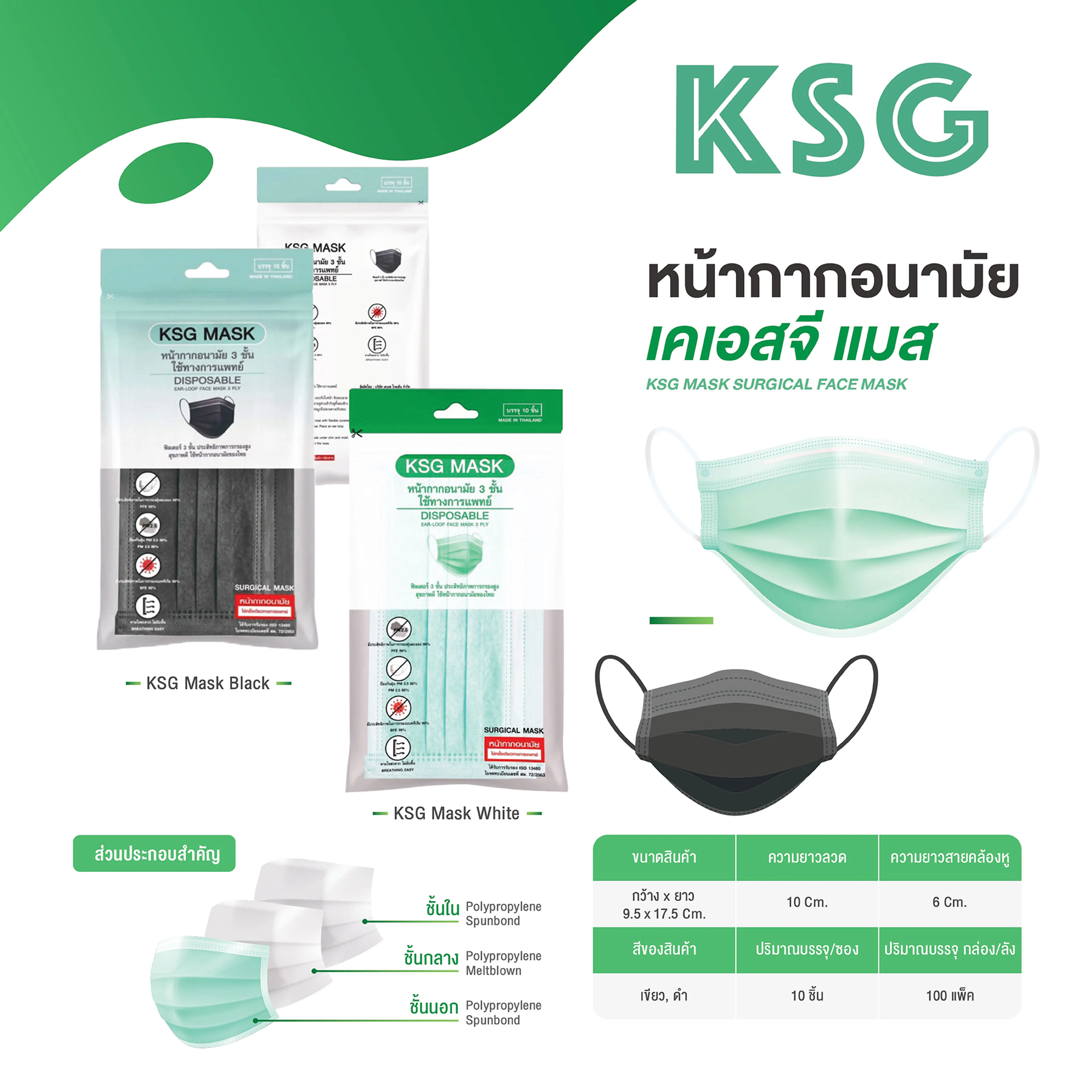 [KSG Official] KSG Mask หน้ากากอนามัย Sugical Level 2 Face Mask 3-Layer