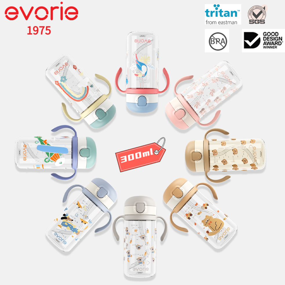 Evorie Tritan Children's Water Bottle 300ml Bpa Free for Children 1-3 Years Old, with Soft Silicone Straw, Safe, Holds Water Without Leaking, Prevents Choking, and Is Resistant To... ราคา 459 บาท*ส่งฟรี