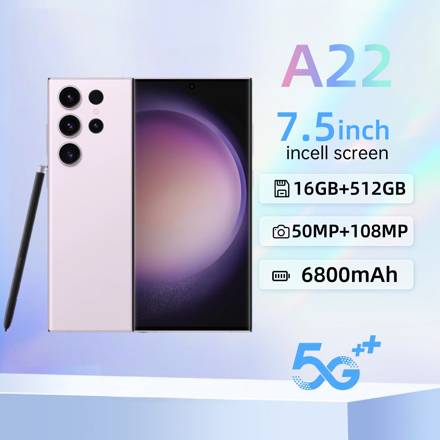 A22 RAM 16GB + ROM 512GB หน้าจอ 7.5 นิ้ว กล้อง HD 50MP + 108MP แบต 6800mAh ใช้งานได้ยาวนาน สมาร์ทโฟน โปรโมชั่นราคาถูก รองรับซิมการ์ดคู่ (COD) ราคา 699 บาท*ส่งฟรี