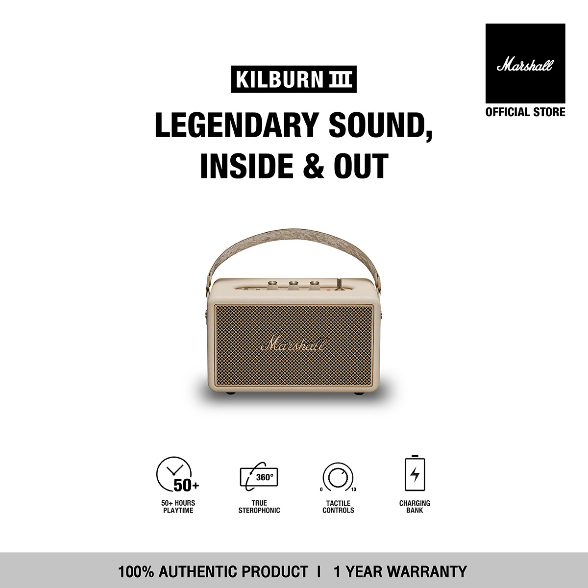 ลำโพงบลูทูธไร้สาย Marshall KILBURN III CREAM - รับประกัน 1 ปี + - (, ลำโพงพกพา, ลำโพง ) ราคา 15,990 บาท*ส่งฟรี
