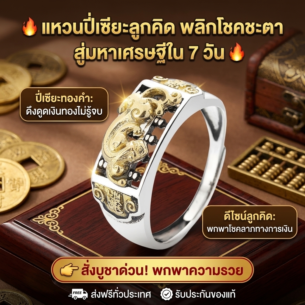 แหวนเรียกทรัพย์ ปีซิว แหวนมงคล เสริมโชคลาภ นำโชค แหวนเครื่องรางเรียกทรัพย์ แหวนฮวงจุ้ย แหวนเสริมดวง